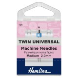 Hemline Twin Universal Sewing Machine Needle - Size 80/12 - 2.0mm gap