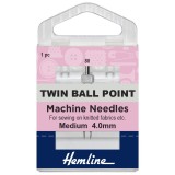 Hemline Twin Ball Point Sewing Machine Needle Size - 80/12 - 4mm gap