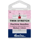 Hemline Twin Stretch Sewing Machine Needle - Size 75/11 - 4mm gap