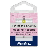 Hemline Twin Metallic Sewing Machine Needles - Size 80/12 - 2mm gap