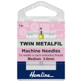 Hemline Twin Metallic Sewing Machine Needles - Size 80/12 - 3mm gap