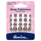 Hemline Snap Fasteners Sew-on Nickel Assorted Pack of of 20