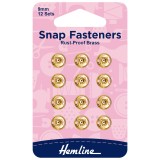 Hemline Snap Fasteners Sew-on Gold 9mm Pack of of 12