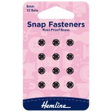 Hemline Snap Fasteners Sew-on Black 6mm Pack of of 12