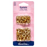 Hemline Eyelets Refill Pack of Gold/Brass - 5.5mm (D)