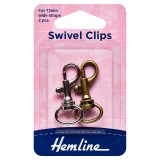 Hemline Swivel Clip Bronze & Metal 13mm 2pk