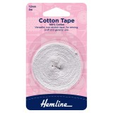 Hemline Cotton Tape White - 5m x 12mm