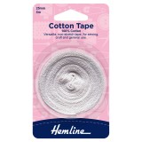 Hemline Cotton Tape White - 5m x 25mm