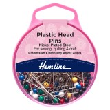 Hemline Pins Plastic Head 0.58 x 38mm Nickel Plated Steel 200 Pieces