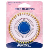 Hemline Assorted Pearl Heads Pins Gold - 38mm, 40pcs
