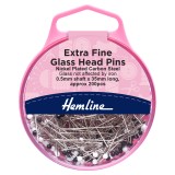 Hemline Pins Glass Head Nickel 35mm Extra Fine 200 Pieces