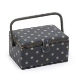 HobbyGift Sewing Box Medium Charcoal Polka Dot