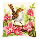 Vervaco Cross Stitch Cushion Kit - Bird and Pink Flowers