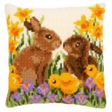 Vervaco Cross Stitch Cushion Kit - Rabbits with Chicks