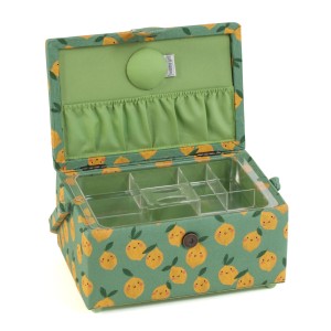 HobbyGift Sewing Box Medium, Embroidered Lid: Lemons