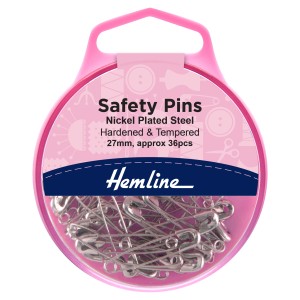 Hemline Safety Pins 27mm - Nickel - 36pcs
