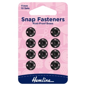 Hemline Snap Fasteners Sew-on Black 11mm Pack of of 10
