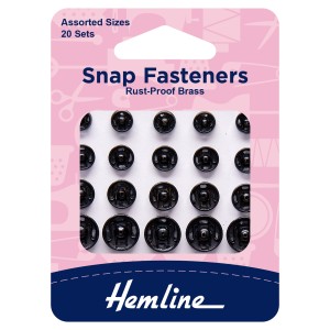 Hemline Snap Fasteners Sew-on Black Assorted Pack of of 20