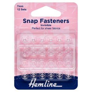 Hemline Snap Fasteners Sew-on Clear (Invisible) 7mm Pack of 12