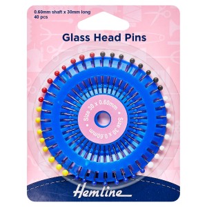 Hemline Pins Glass Head 30mm Nickel 40 Pieces
