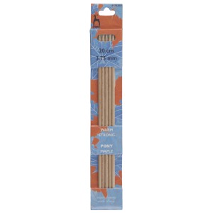 Pony Double Ended Knitting Pins Set of Five Maple 20cm x 3.75mm