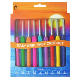 Pony Crochet Hook Set - Easy Grip Handle with Flat Finger 14cm x Sizes 2-6mm
