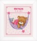 Counted Cross Stitch: Birth Record: Little Bear in Hammock (Pink)