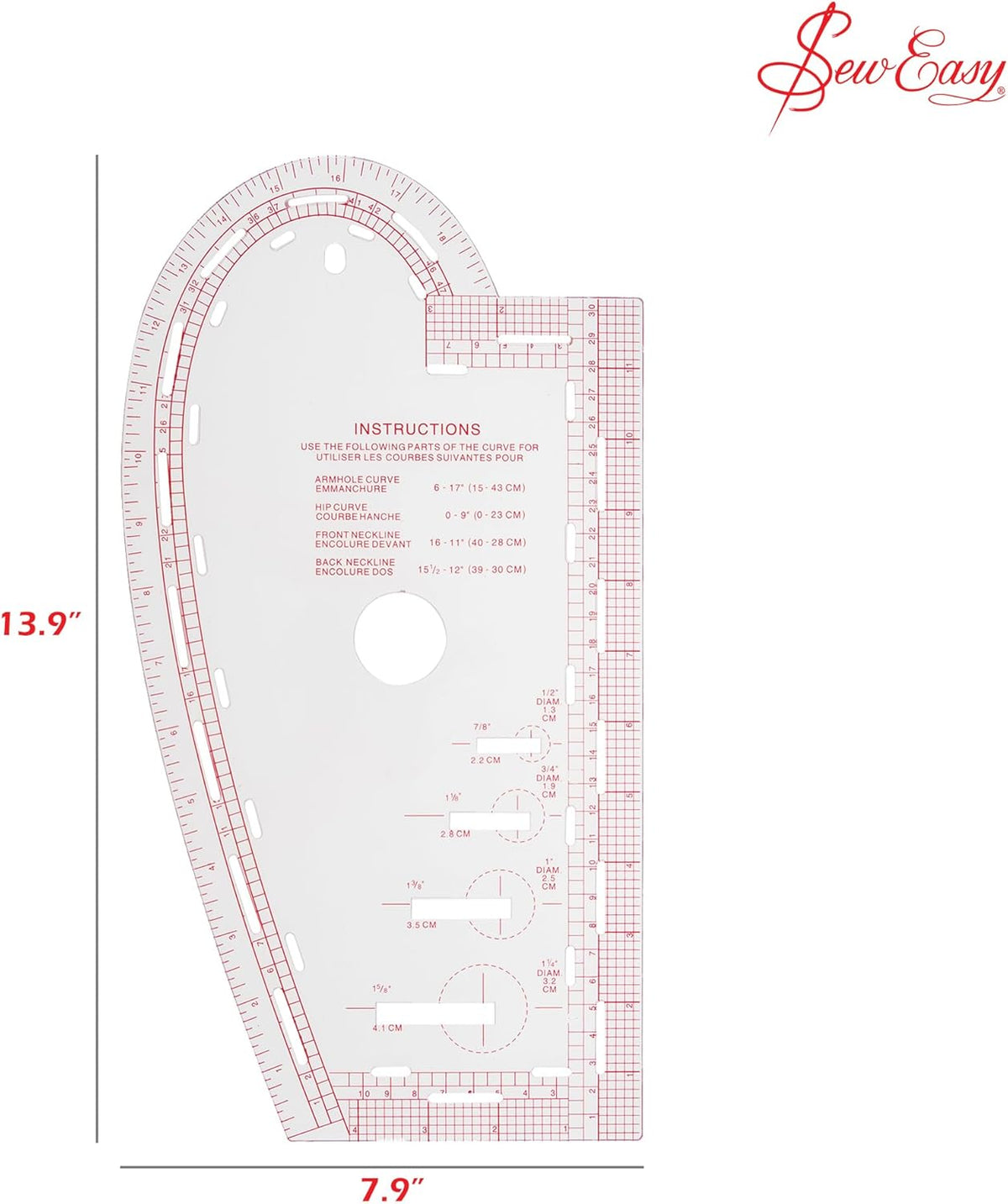 Sew Easy Curve Ruler for Knitters and Sewers. French Curves, Buttonhole Guides
