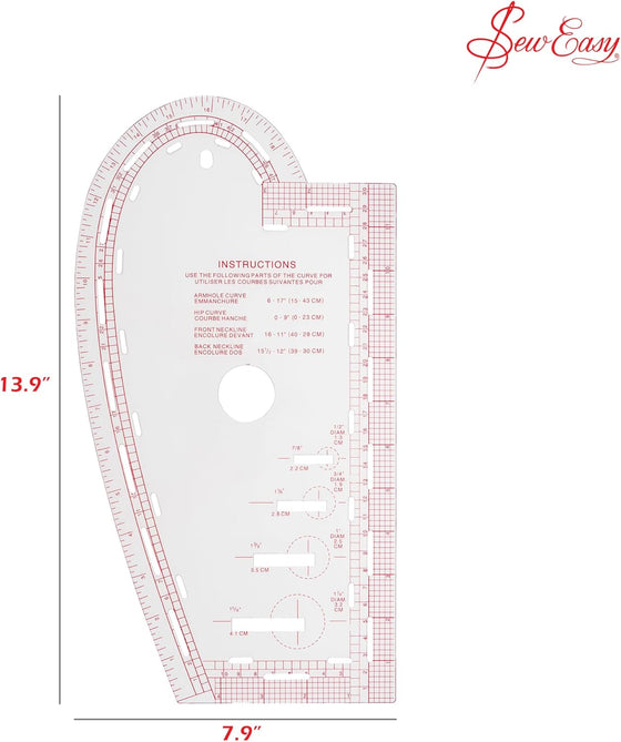 Sew Easy Curve Ruler for Knitters and Sewers. French Curves, Buttonhole Guides