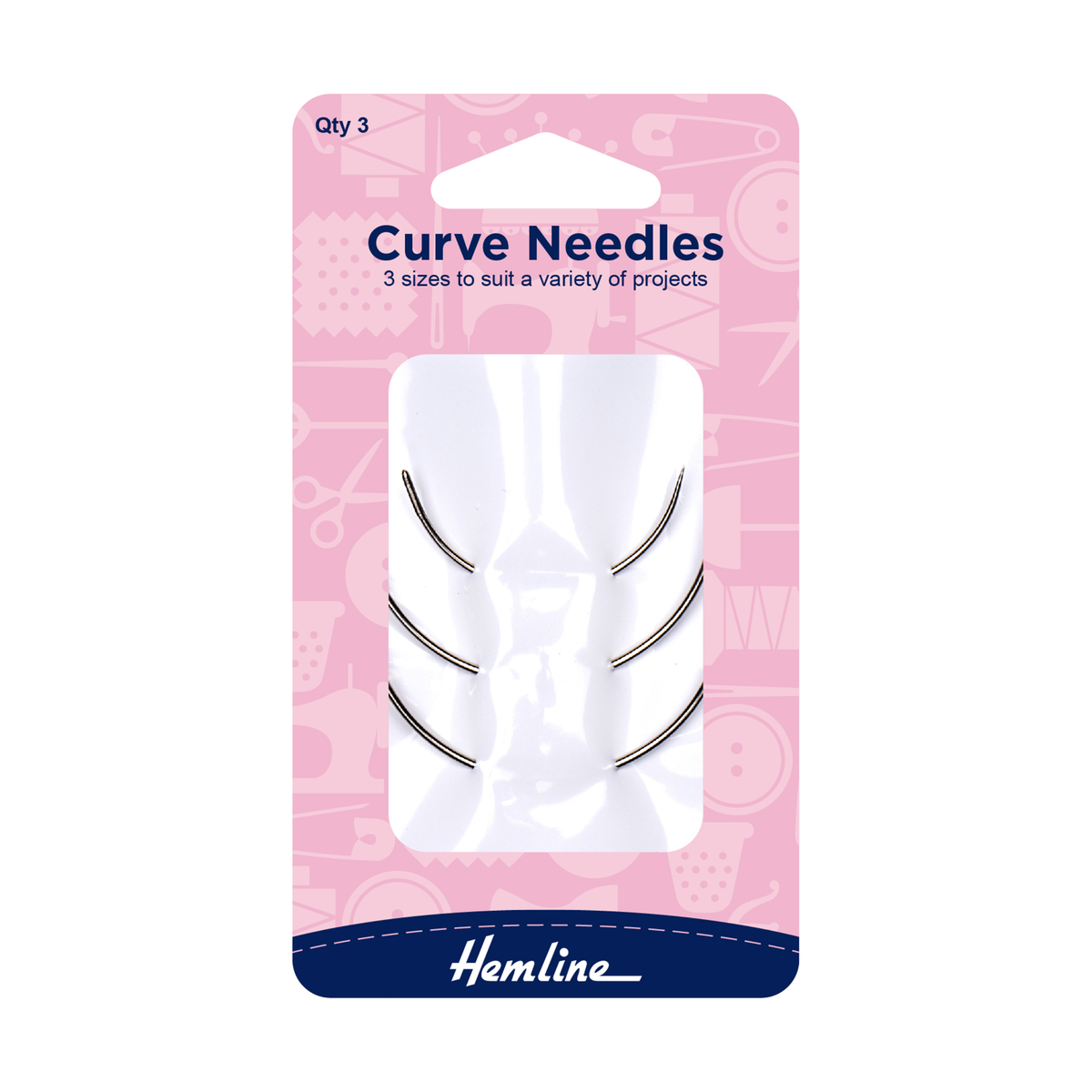 Hemline Curve Needles Pack of 3 Sizes