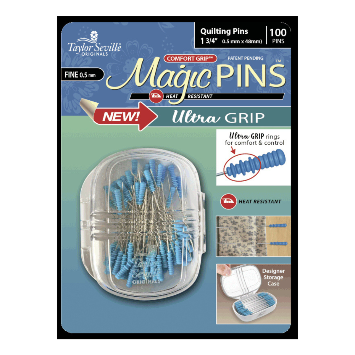 Magic Pins Heat Resistant Ultra Grip Quilting Fine with case  - Pack 50
