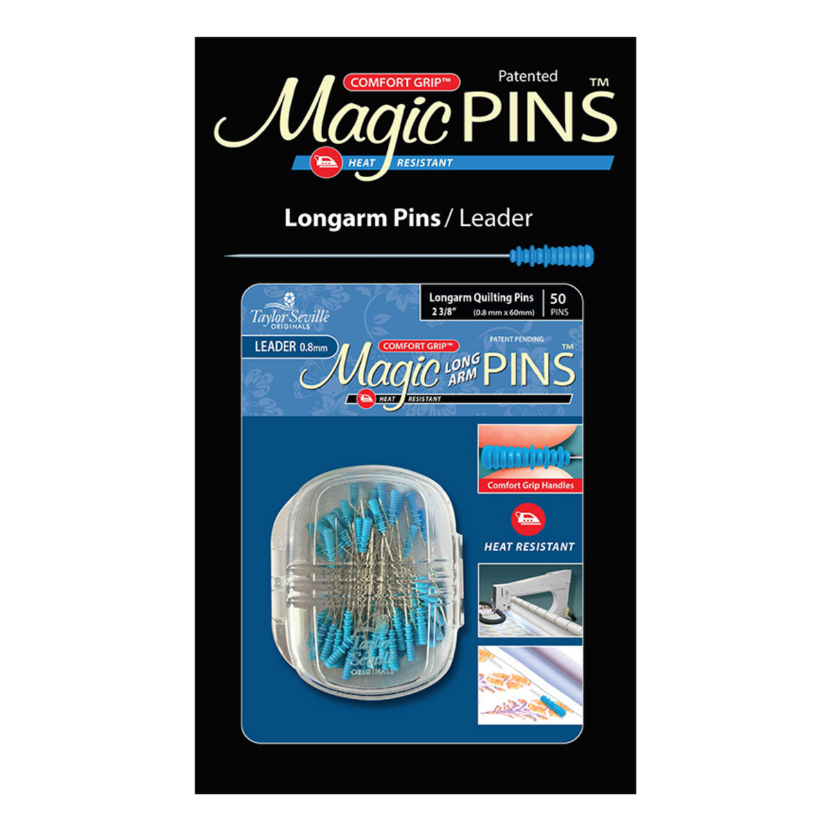 Magic Pins Heat Resistant Long Arm Leader with case  - Pack 50