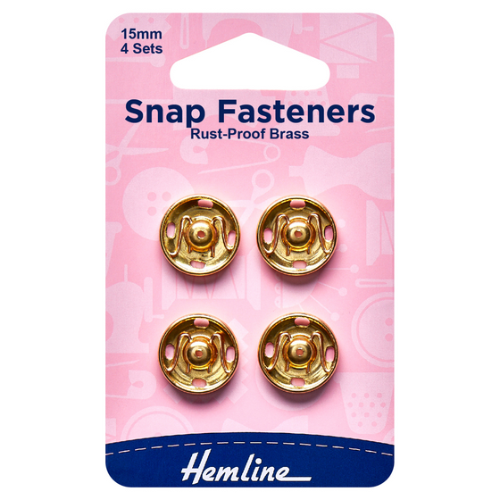 Hemline Snap Fasteners Sew-on Nickel 15mm Pack of of 4