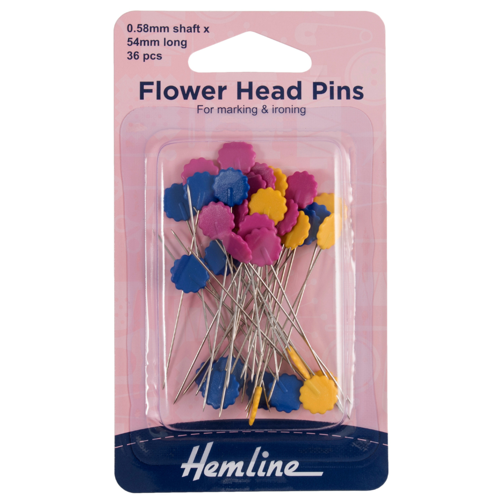 Hemline Flower Head Pins 54mm Nickel 36 Pieces