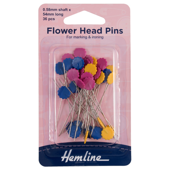 Hemline Flower Head Pins 54mm Nickel 36 Pieces