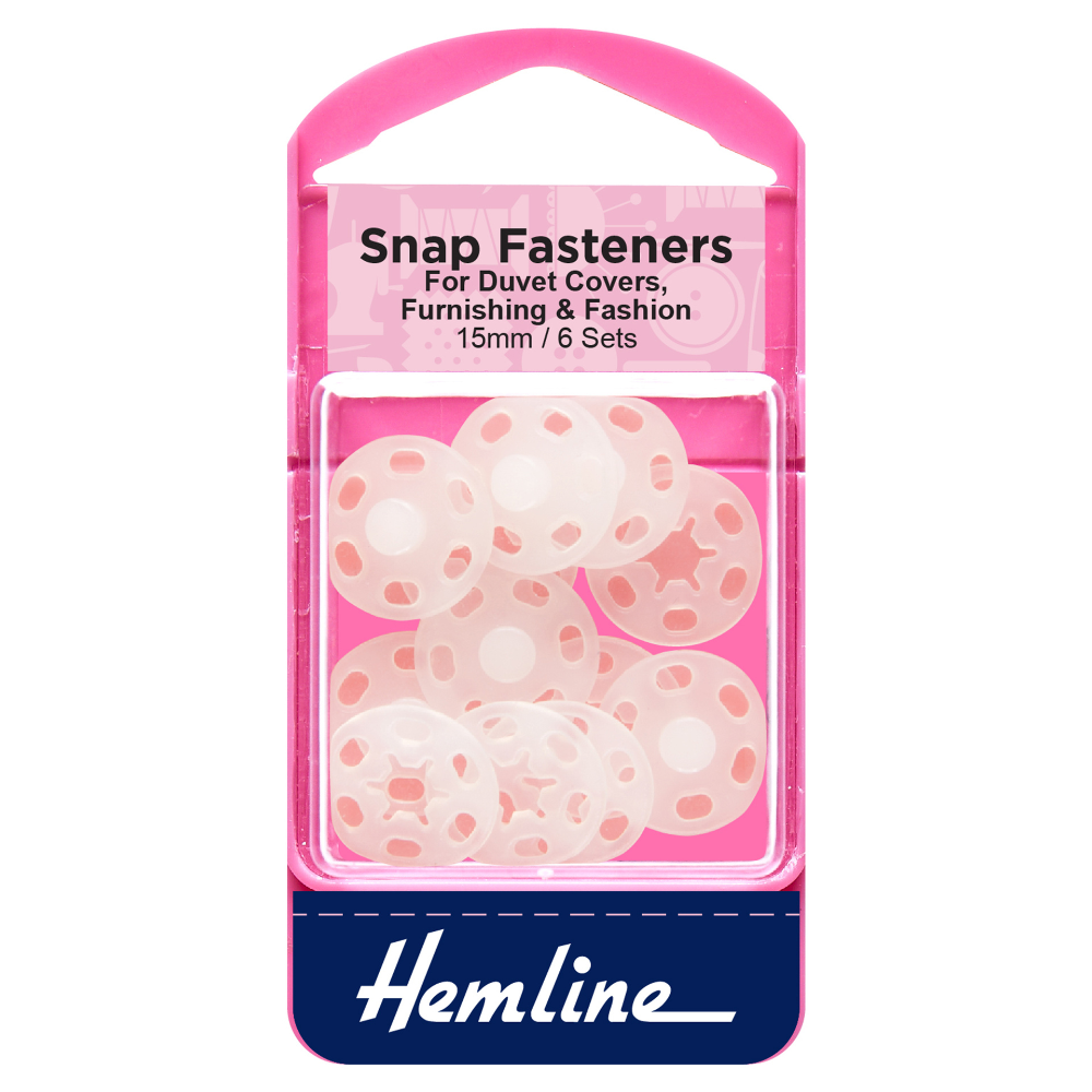 Hemline Snap Fasteners Sew-on Clear (Plastic) 15mm Pack of 6