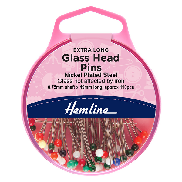 Hemline Glass Head Pins Nickel - 51mm, 110pcs
