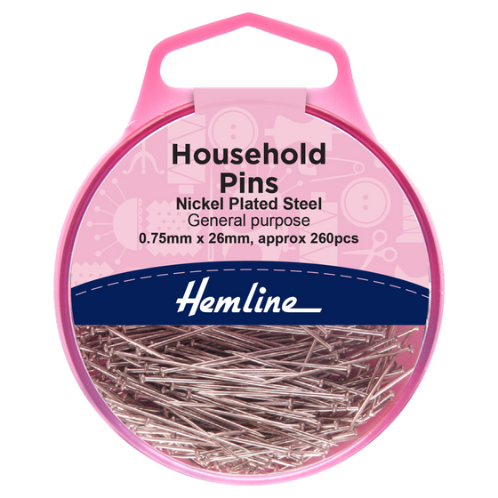Hemline Pins Household Steel 26mm Nickel 260 Pieces