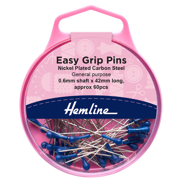 Hemline Pins Easy Grip Pins 42mm Blue