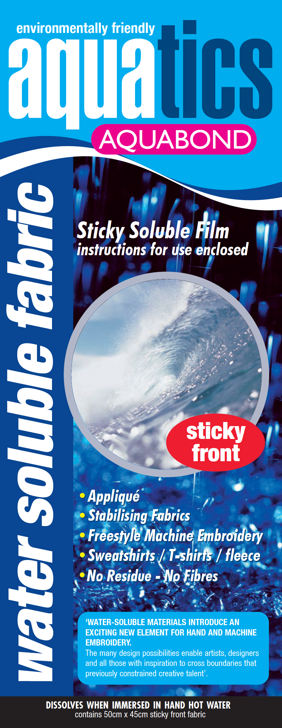 Aquatics Aquabond Sticky Water Soluble Fabric - Packaged 45cm x 50cm