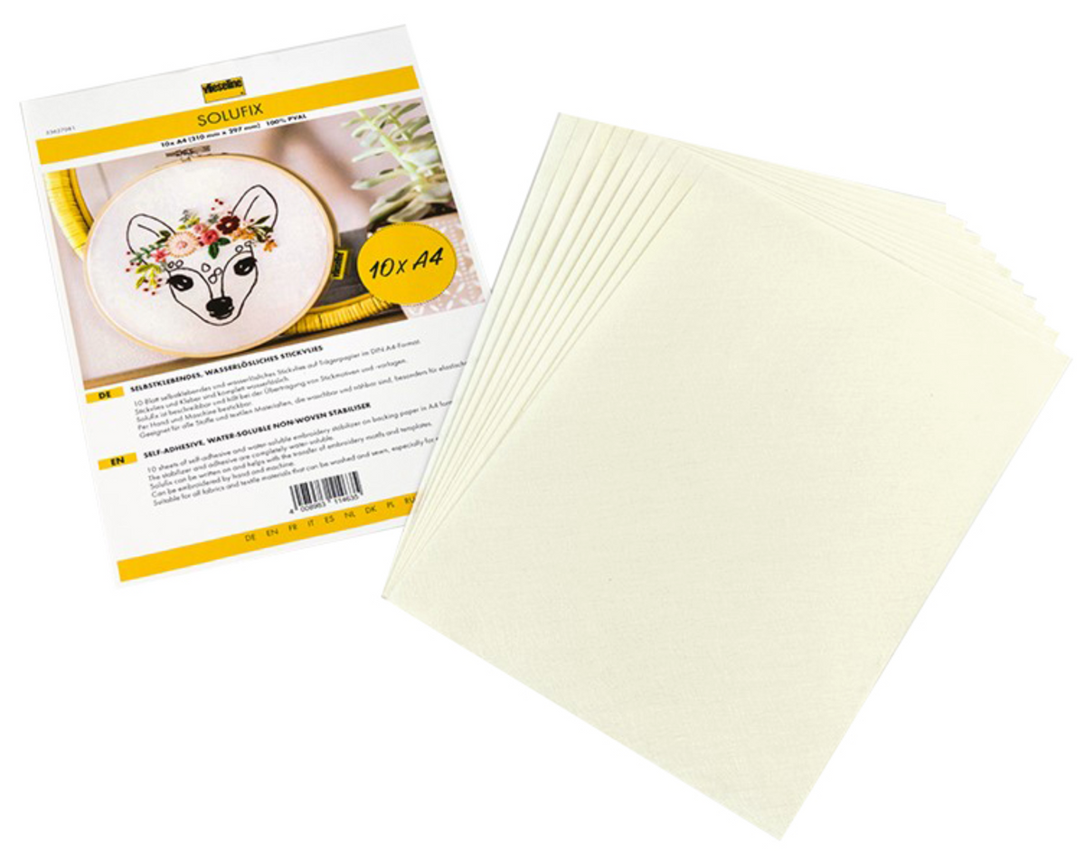 Embroidery Backer: Solufix: Pre-Pack: White: A4: 210mm x 297mm