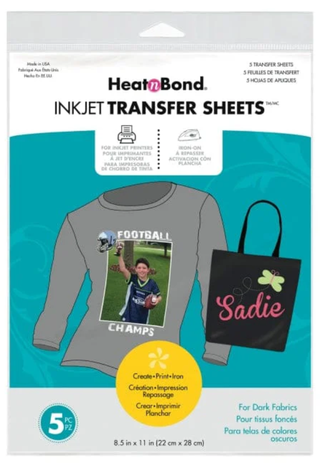 HeatnBond Inkjet Transfer Sheets 5pk, Dark Coloured Fabrics 8.5 x 11 inch (22 x 28cm)