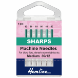 Hemline Sharp Sewing Machine Needles - Size 80/12