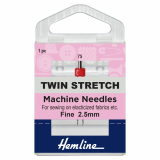 Hemline Twin Stretch Sewing Machine Needle - Size 75/11 - 2.5mm gap