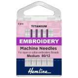 Hemline Embroidery Sewing Machine Needles - Titanium 80/12