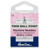 Hemline Twin Ball Point Sewing Machine Needle Size - 80/12 - 3mm gap