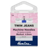 Hemline Twin Jeans Sewing Machine Needle - Size 75/11 - 4mm gap