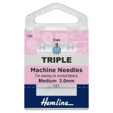 Hemline Triple Universal Sewing Machine Needle - Size 80/12 - 3mm