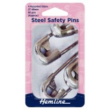 Hemline Safety Pins Assorted Sizes in Tin - 60pcs