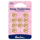 Hemline Snap Fasteners Sew-on Gold 11mm Pack of of 10